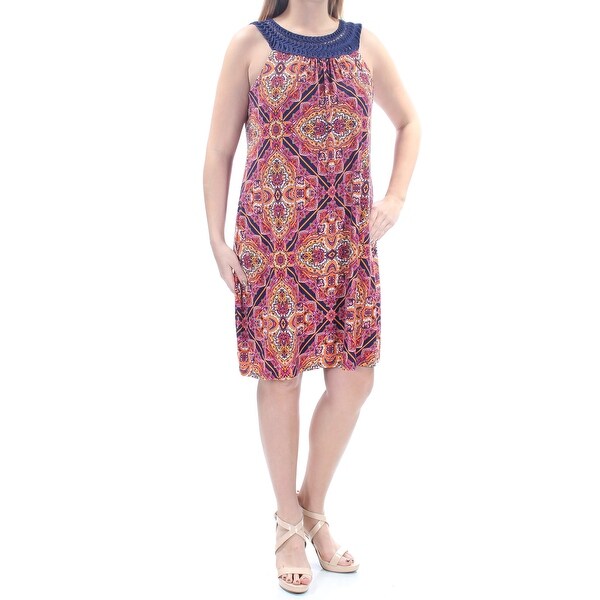 JESSICA HOWARD Womens Orange Ikat Sleeveless Jewel Neck Above The Knee Dress Size: 14