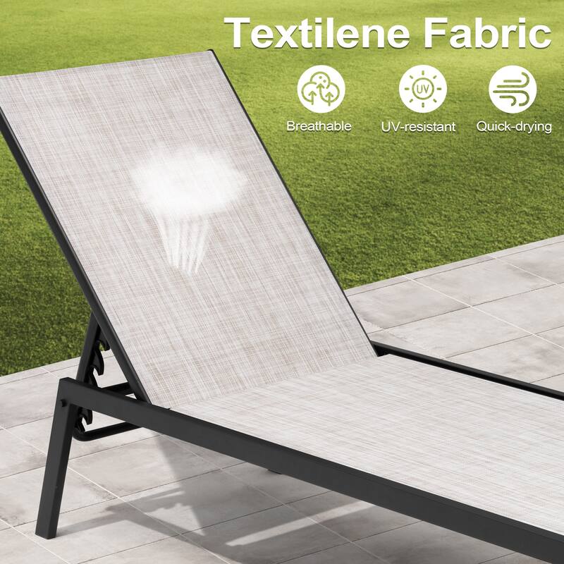 Outdoor Patio Adjustable Chaise Lounge Chairs Stackable Recliner