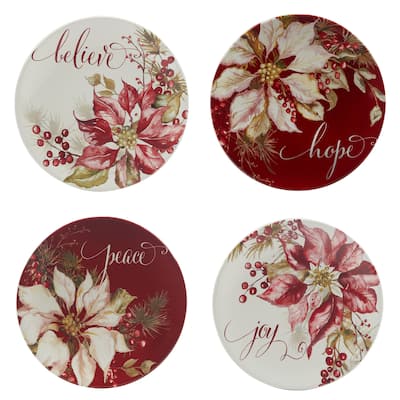 Certified International Winters Joy 9" Salad/Dessert Plates, Set of 4 Assorted Designs - 9-inch