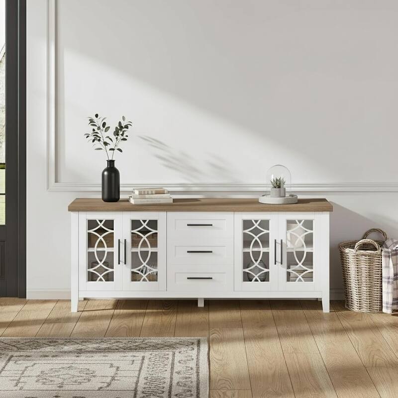 Farmhouse TV Stand, 2 Storage Door & 3 Drawer - Brown