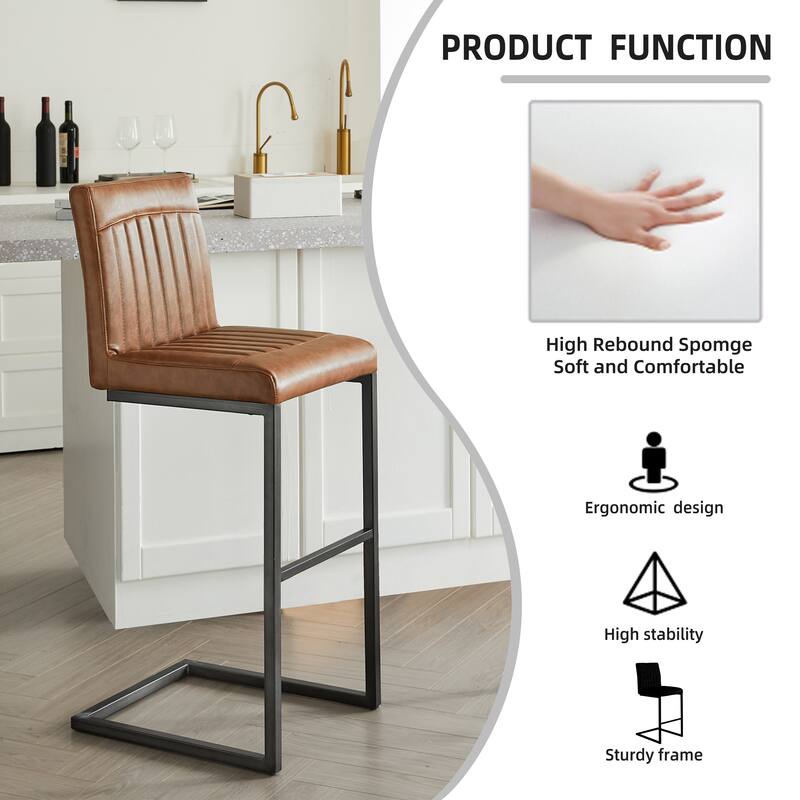2 Sets Faux Leather Bar Stool - Sturdy Black Metal Frame & Padded Seat, Stylish Seating for Home Bar & Dining Counte