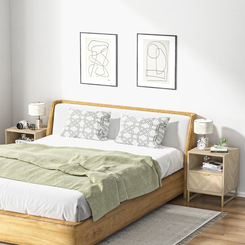 Anmytek Contemporary 1-Drawer Wood Nightstand for Bedroom Bedside Table with Open Shelf