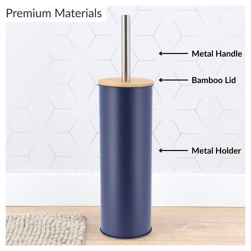 Metal Toilet Brush and Holder Set With Bamboo Lid