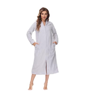 INK+IVY Women's Zip Front Embossed Plush Bathrobe