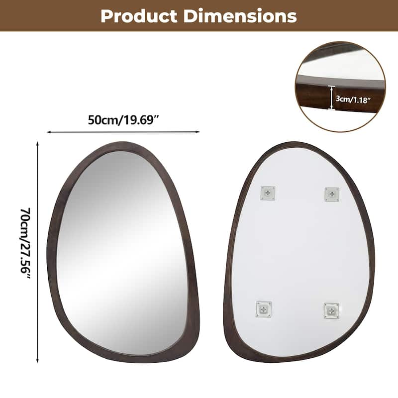 28/35''Modern Irregular Wall Mirror Black Walnut Wood Frame Accent Mirror
