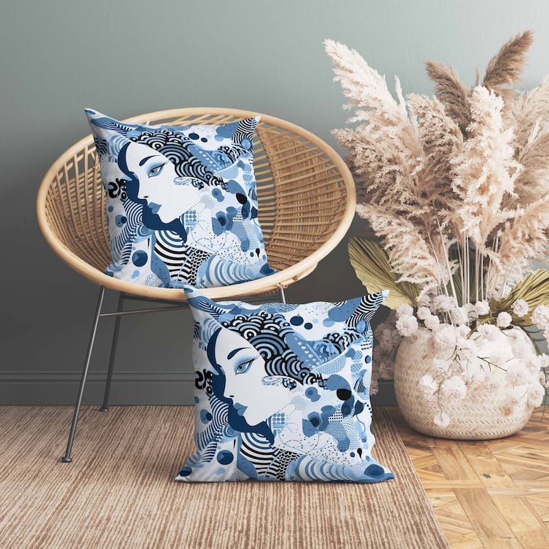 Modern Magic Indoor/Outdoor Reversible Throw Pillow Blue and Black