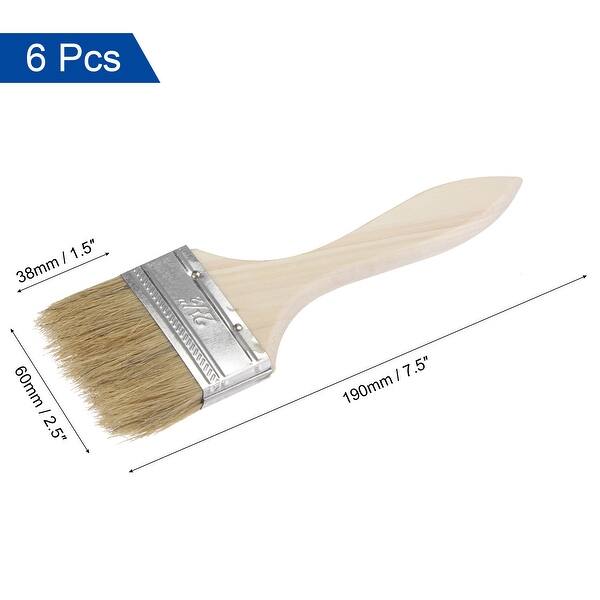 slide 3 of 5, 2.5 Inch Paint Brush Natural Bristle Flat Edge Wood Handle for Painting 6Pcs - Brown - 2.5" Brown