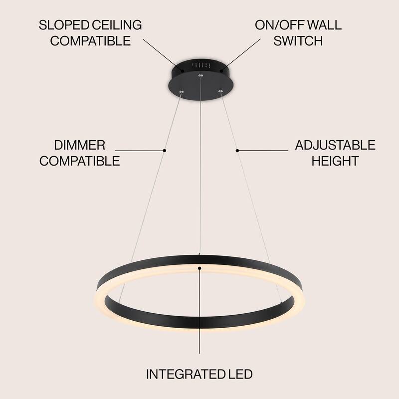 Benton 23.5" 1-Light LED Metal Hoop Pendant, by JONATHAN Y