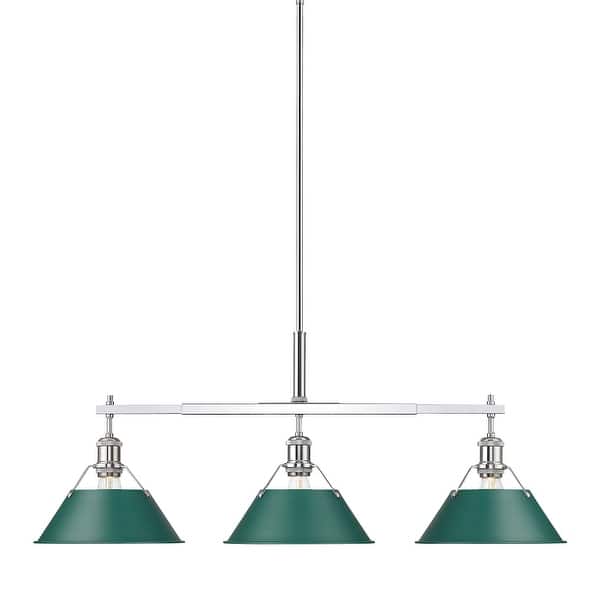 slide 2 of 9, Golden Lighting 3306-LP CH Orwell 3 Light 36" Wide Linear Pendant Chrome / Pine Green Shades