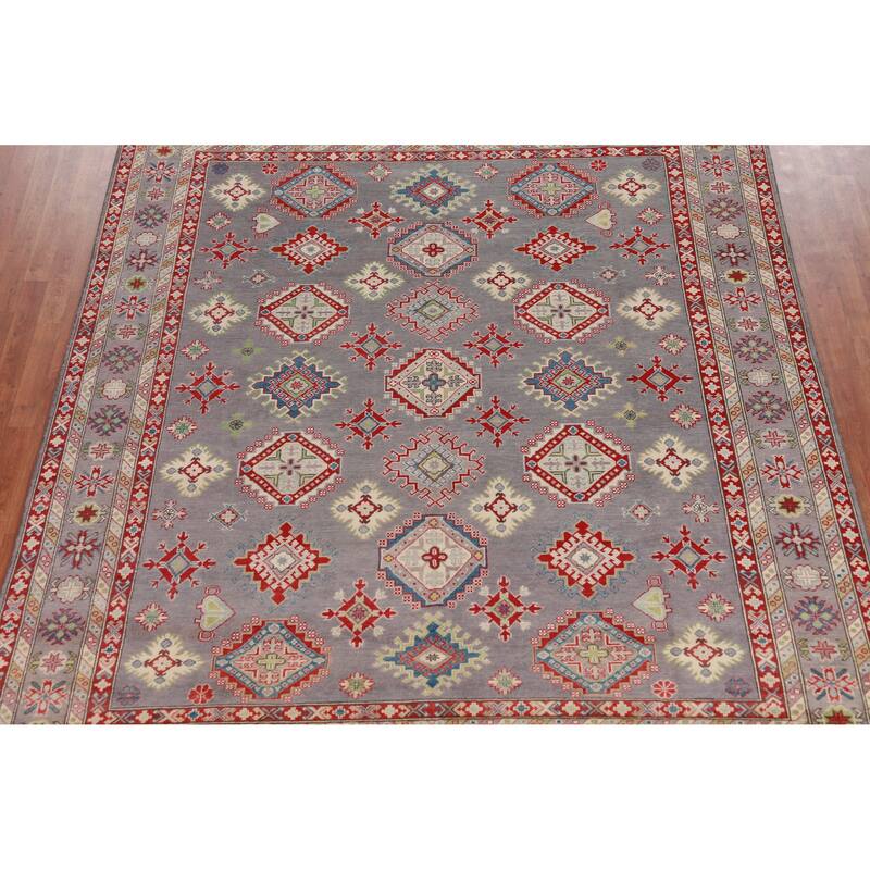 Hand Knotted Oriental 100% Wool Carpet Traditional All-Over Greys & Charcoal Kazak Area Rug - 9' 10'' X 8' 2''