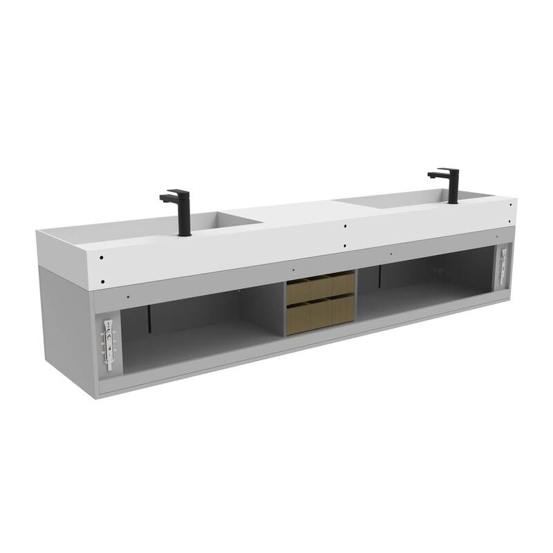 Amazon 84" Wall Mounted Double Bathroom Vanity Set w/ White Top
