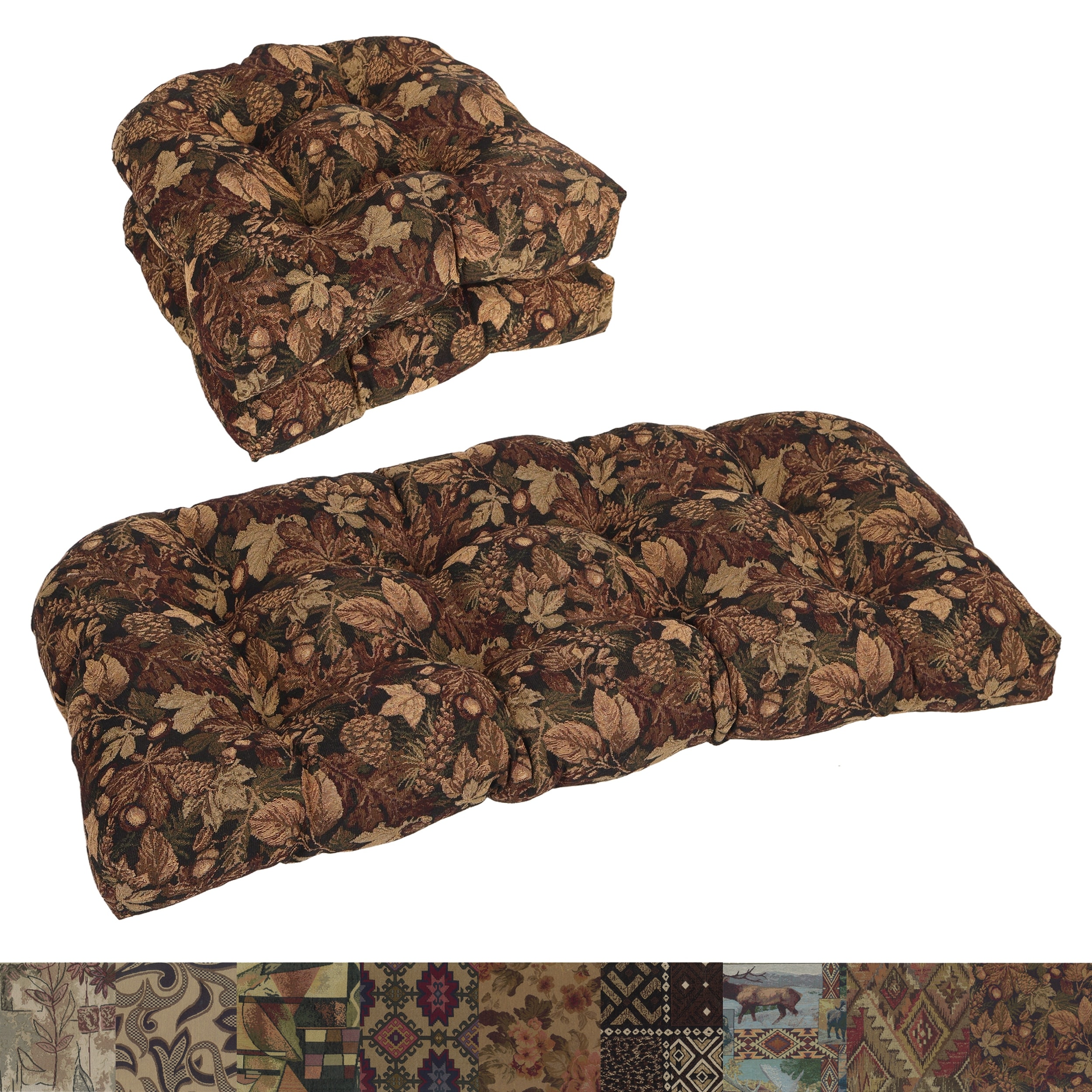 Rounded Back Tapestry Settee Cushion Set (Set of 3, Multiple Patterns)