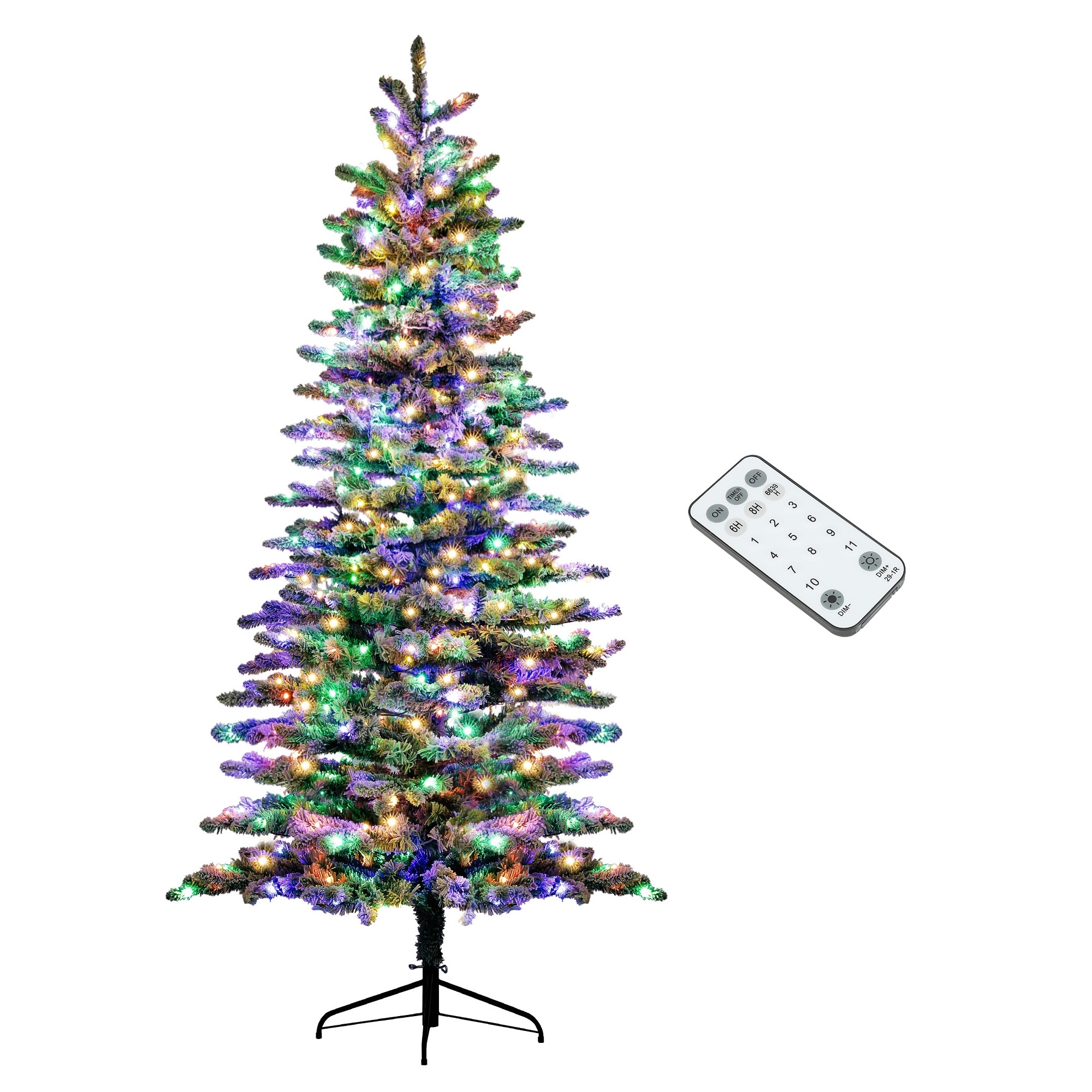 HOMCOM Pre-Lit Snow Flocked Mountain Pine Tree - LED Lights, Hinged Branches, Green
