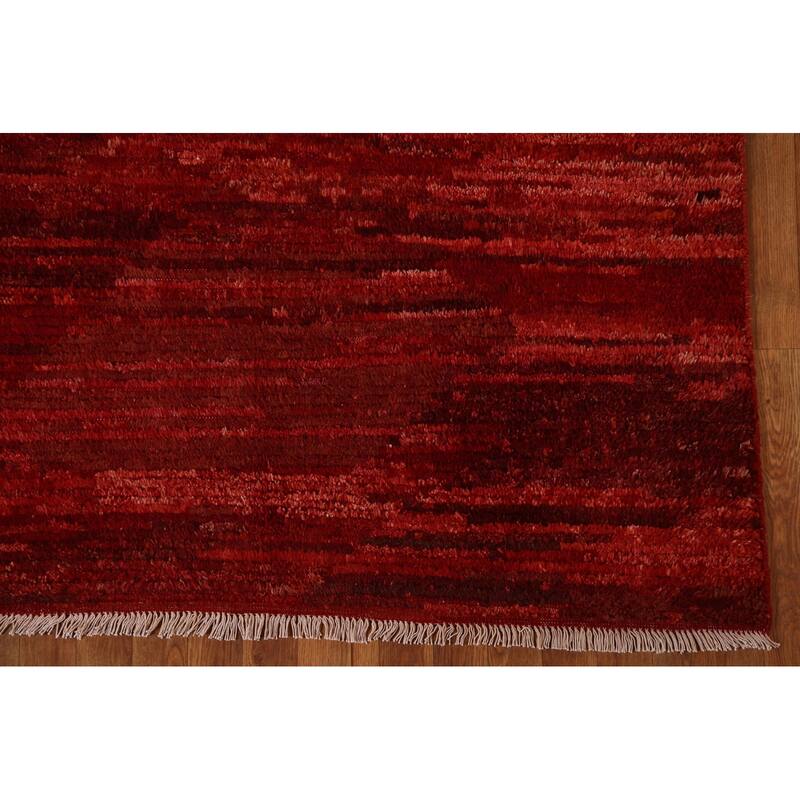 Hand Knotted Oriental 100% Wool Carpet Modern Stripe Red Moroccan Area Rug - 6' 4'' X 5' 2''