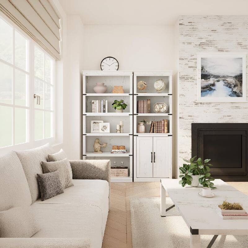 Book Shelf with Door, 5 Tier Wooden Book Case with Storage, 68.7"