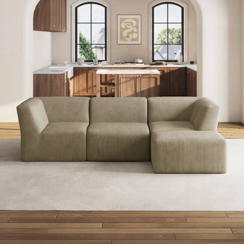 106" W Corduroy Fully Sponge Molded Modular Sectional Sofa - Khaki-4 Piece