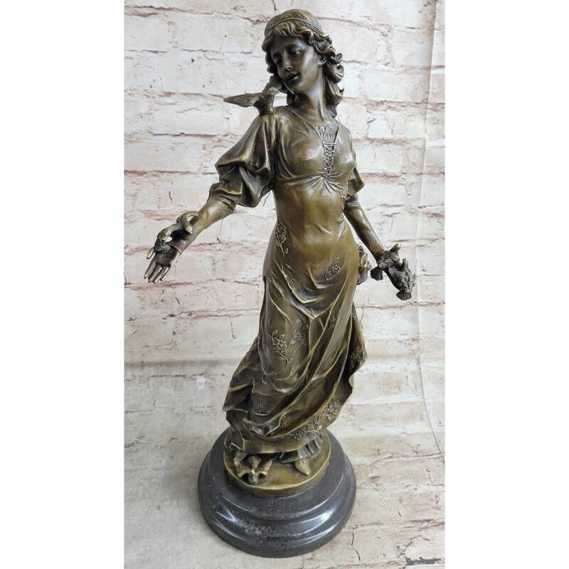 Incredible Large Victorian Solid Bronze Princess Female Bird Figurine Statue Art