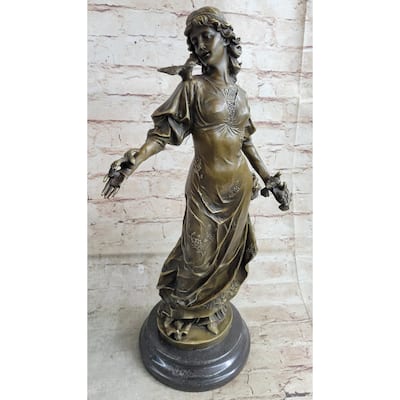 Incredible Large Victorian Solid Bronze Princess Female Bird Figurine Statue Art