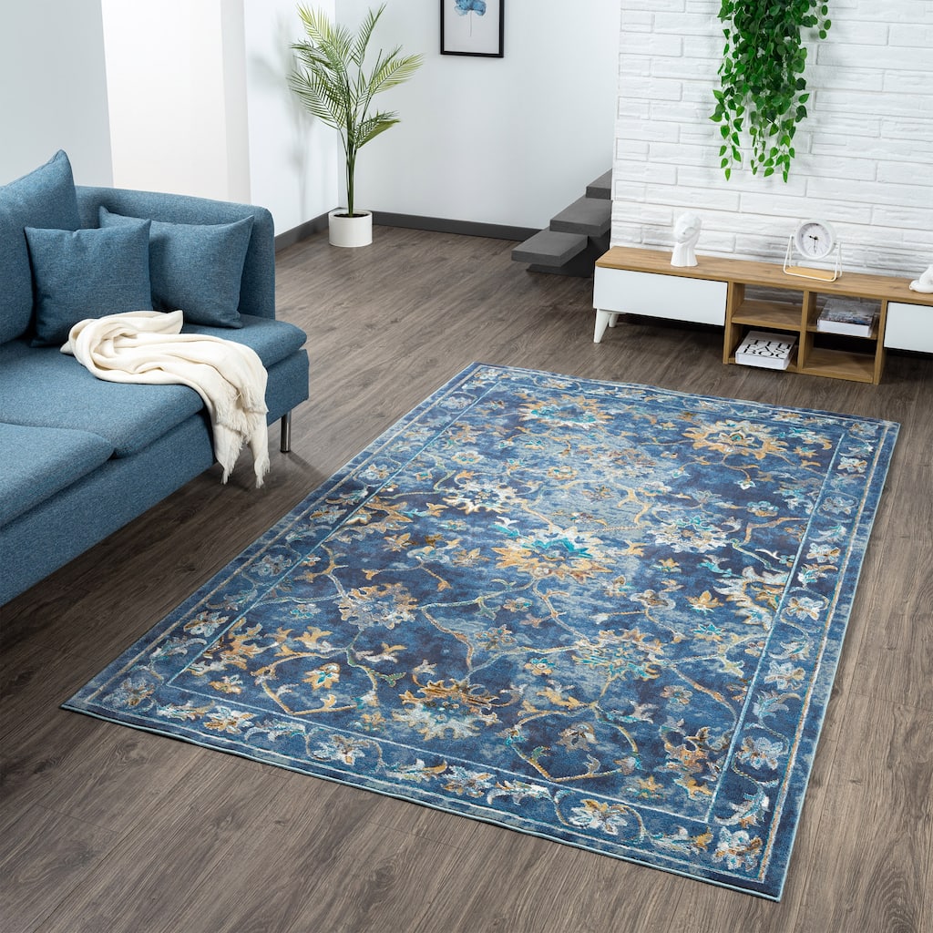 Gaia Traditional Floral Bordered Performance Indoor Area Rug by Sevita