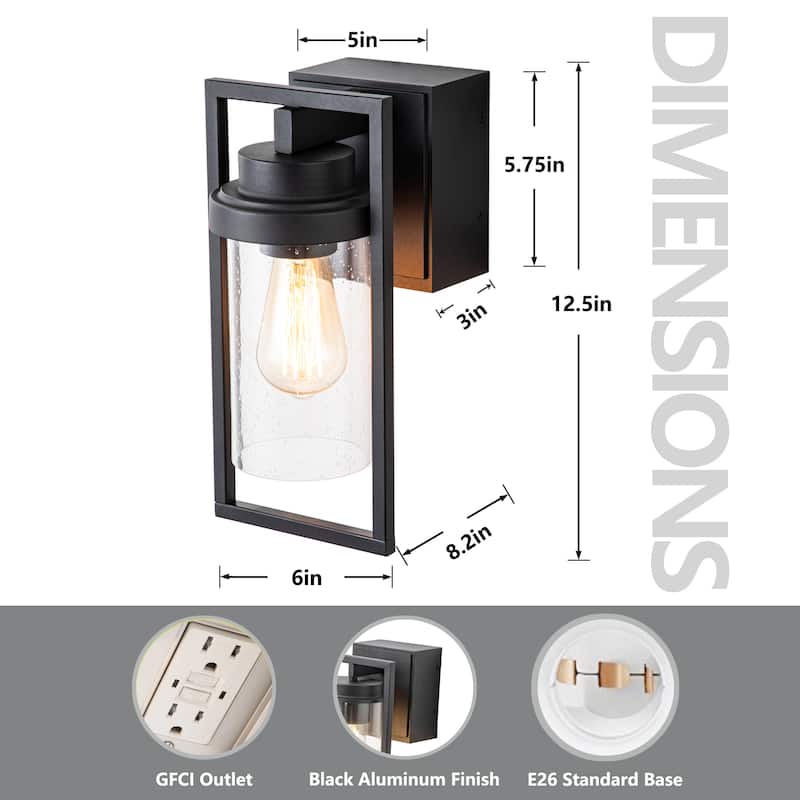 12.5"H Modern Mate Black Outdoor Wall Sconce with GFCI outlet