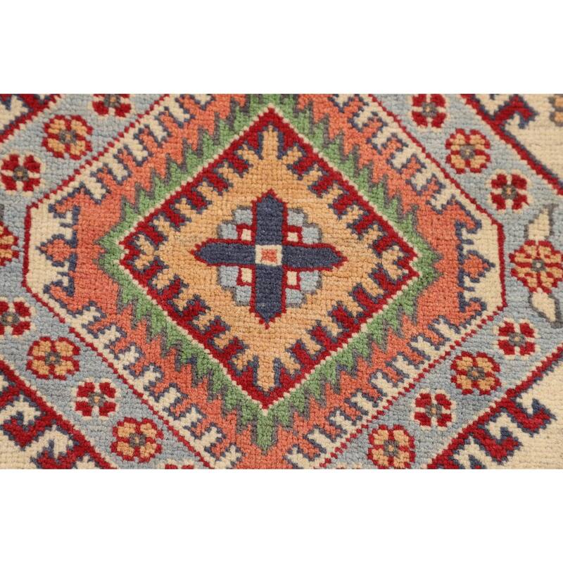Geometric Beige Kazak Oriental Accent Rug Handmade Wool Carpet - 2'9" x 4'1"