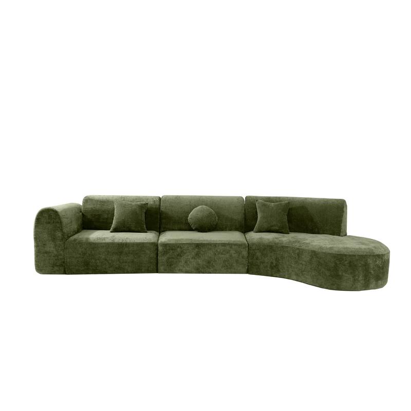 140" Curved Sectional Sofa with 3 Pillows, No Assembly Required