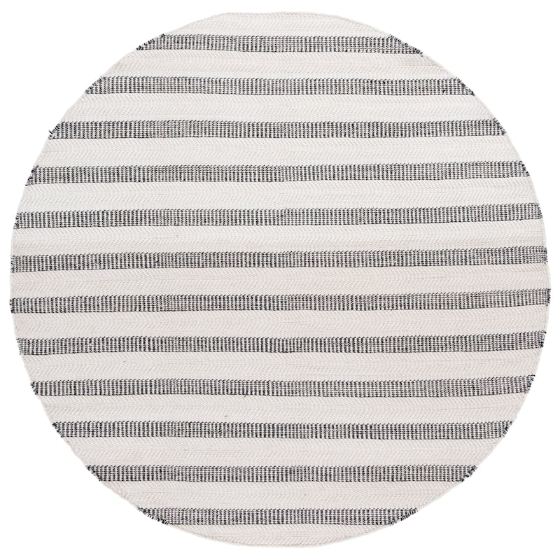SAFAVIEH Handmade Vermont Tawnya Stripe Wool Rug - 7' Round - Black/Ivory