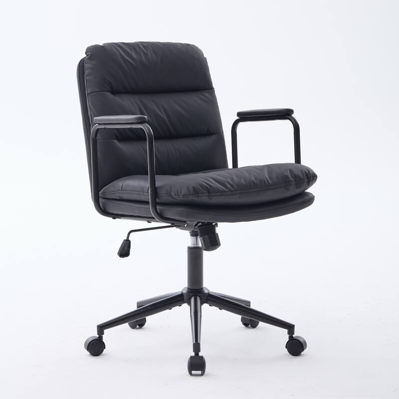 Office Chair,Mid Back Home Office Desk Task Chair with Wheels and Arms Ergonomic PU Leather Computer Rolling Swivel Chair