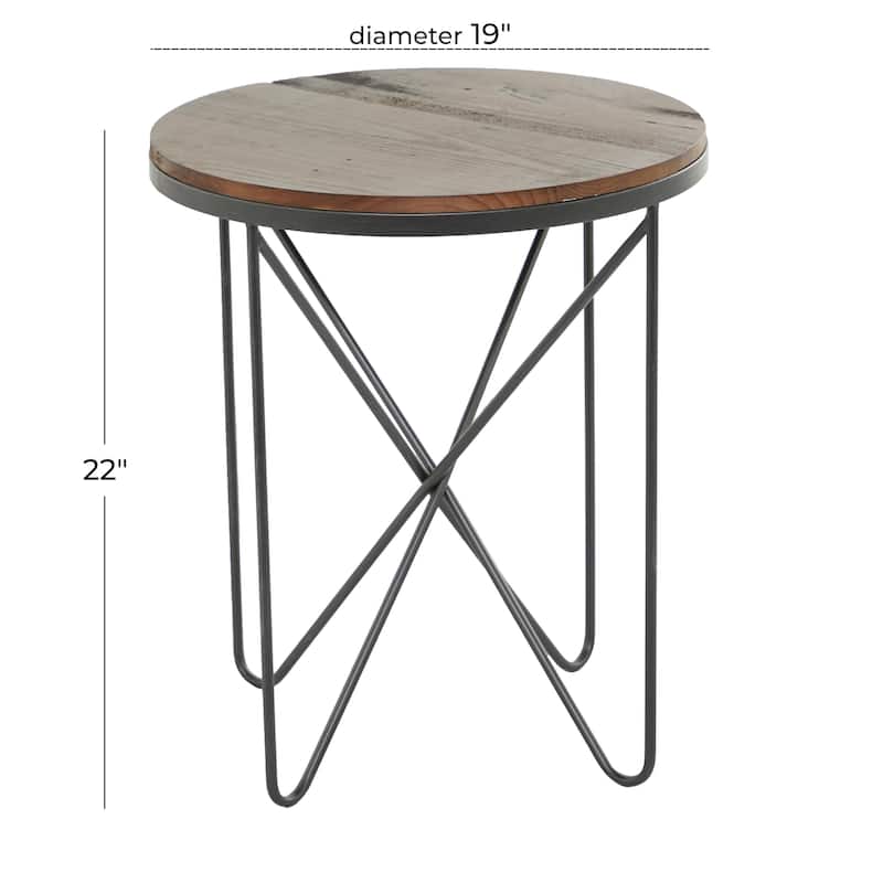 Metal Accent Table with Brown Wood Top - Gray - Roche River Decor