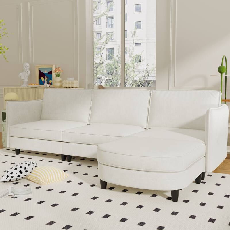 Convertible Sectional Sofa with Movable Ottoman, L-Shaped Sofa with Side Pockets, Corner 3 Seater Sofa for Living Room, Office