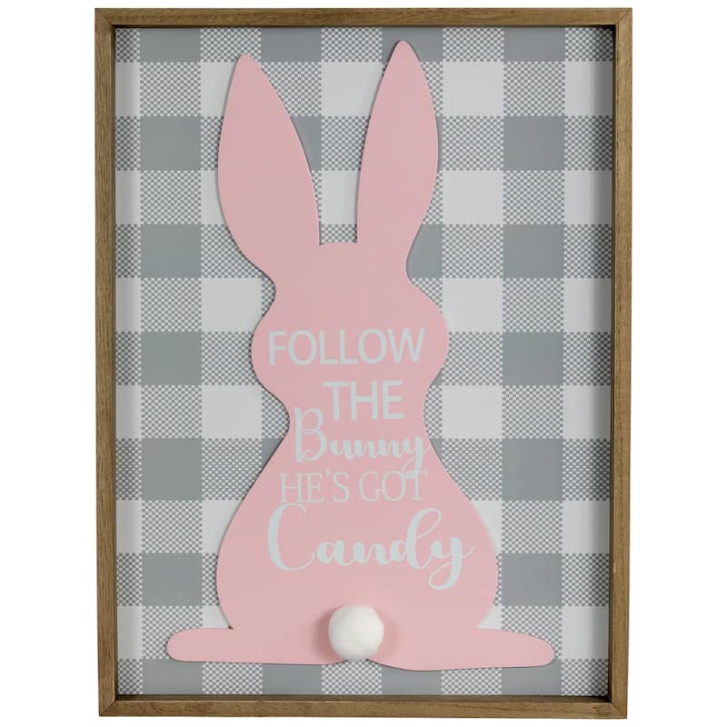 15.75" Framed "Follow the Bunny He's Got Candy" Easter Wall Sign