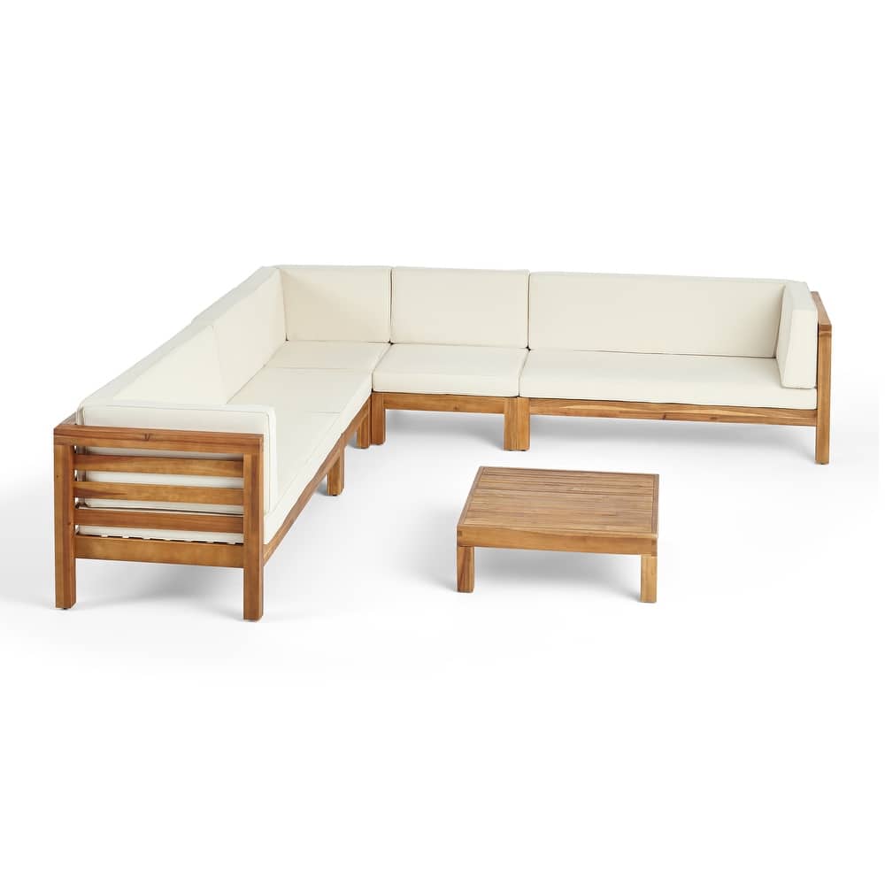 Oana Outdoor 7-seater Acacia Wood Sectional Sofa Set by Christopher Knight Home
