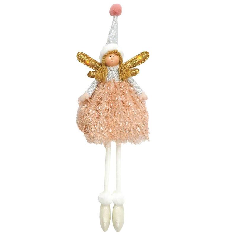 23" Pre-Lit Pink and Gold Seated Whimsy Angel Christmas Plush