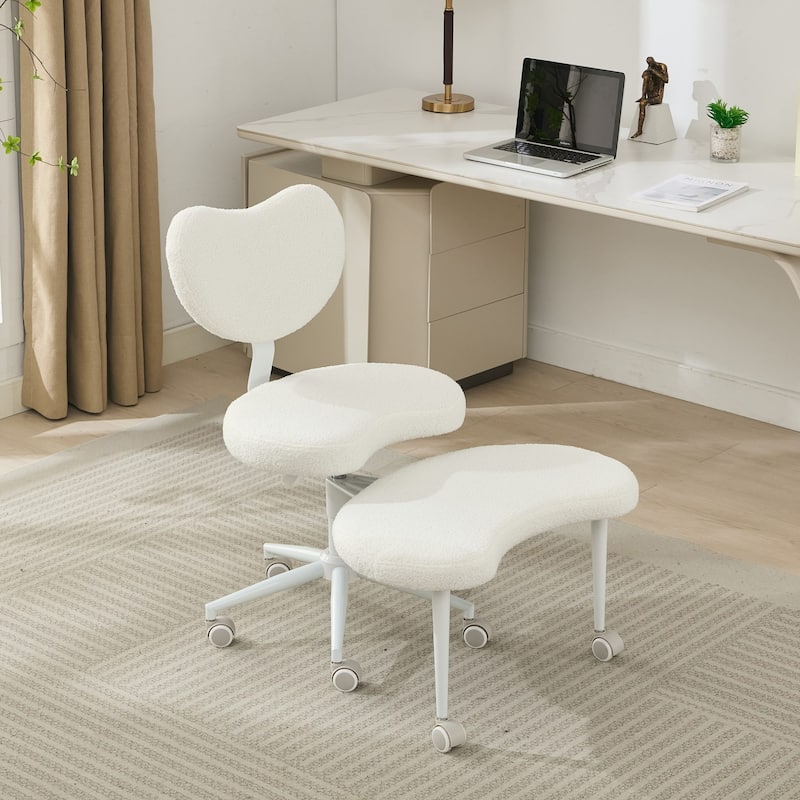 GDF Studio - Flexible PU Leather Cross-Legged Office Chair with Adjustable Swivel Footstool and Lumbar Support - Ivory