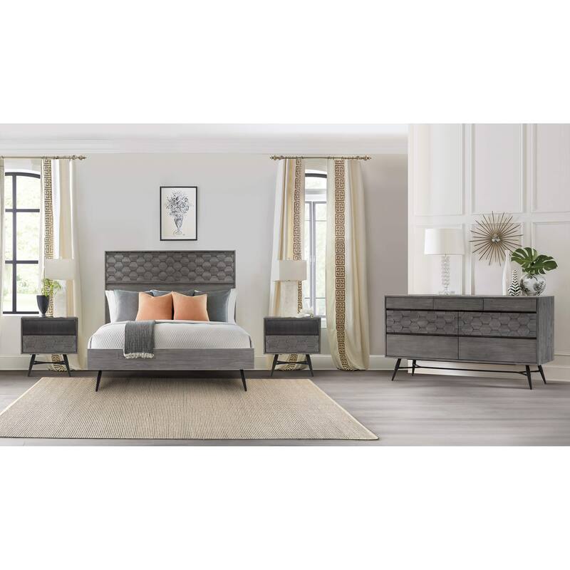 Makena Modern 4 Piece Acacia Wood Bedroom Set - Queen