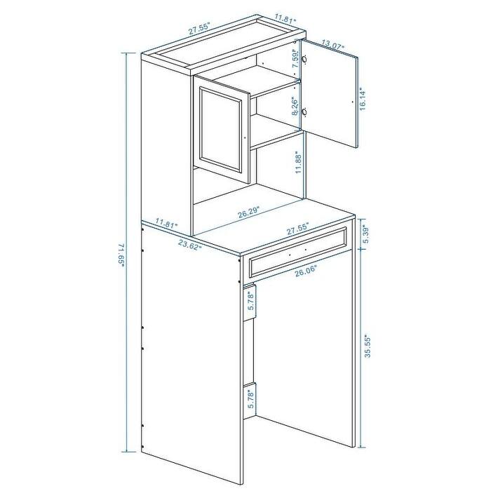Over-the-Washer and Dryer Storage Cabinet with Adjustable Shelf, Fake Drawer Design, Laundry Room Organizer