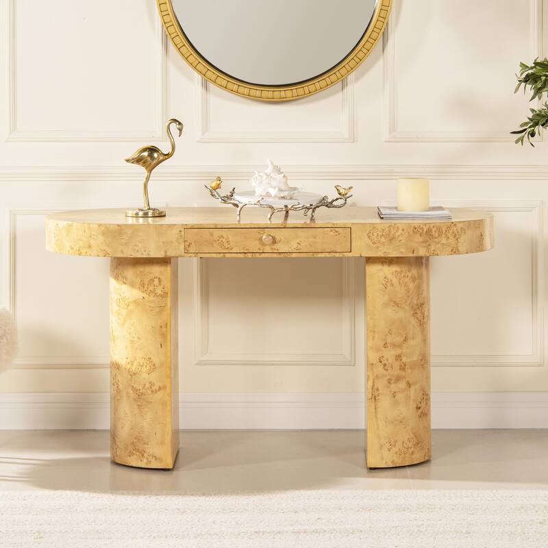Jesse 55.5" Contemporary Single Drawer Burl Wood Oval Computer Desk - Warm Natural Brown Burl Wood
