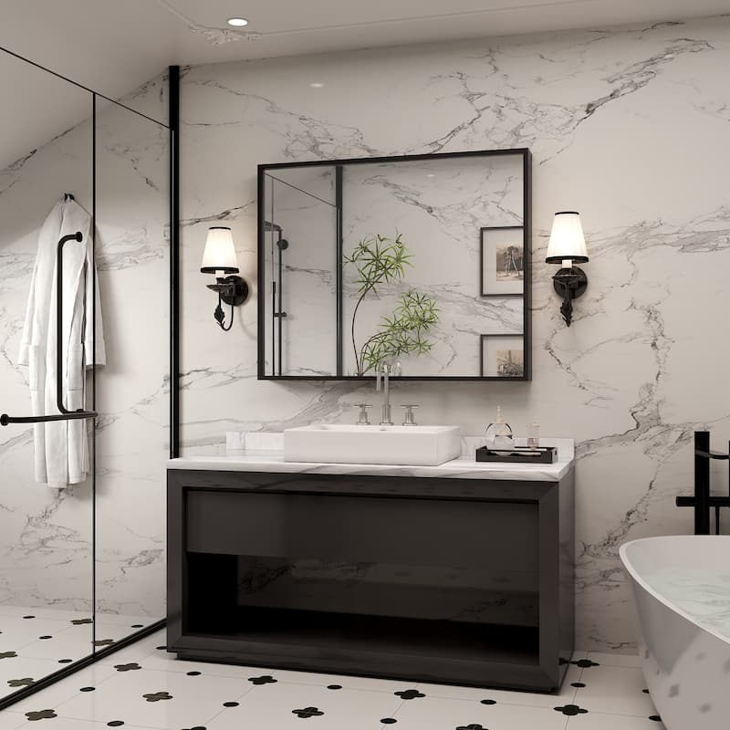 Tempered Glass and Metal Framed French Cleat Mounted Wall Bathroom / Vanity Mirror