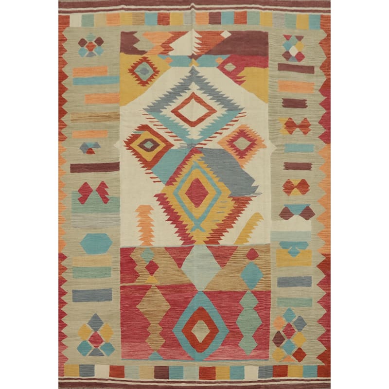 Hand Woven Southwestern Wool Multi-Colored Geometric Area Rug - 10' 0'' X 8' 2''