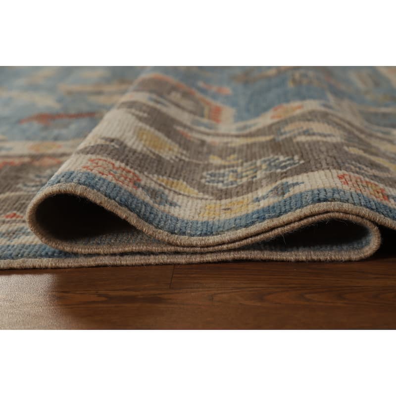 Hand Knotted Oriental 100% Wool Carpet Transitional All-Over Navy Blue & Blues Oushak Area Rug - 10' 1'' X 7' 11''