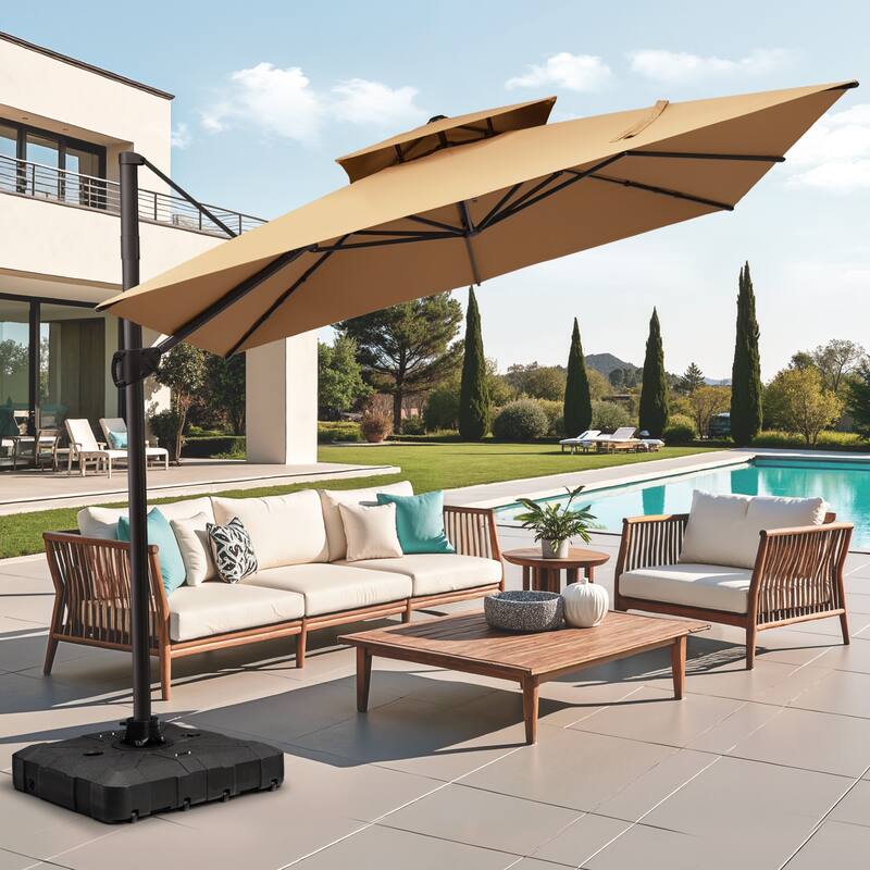 Pellebant 11 ft Patio Cantilever Offset Double Top Umbrella with Base