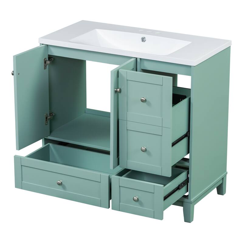 36" Modern Bathroom Vanity with USB Charging, 2Doors and 3Drawers Storage Vanity Cabinet, single sink, Faucets Not Included