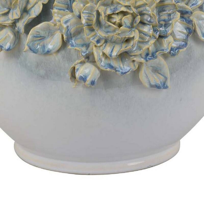 White Floral Ceramic Indoor Planter Pot for tabletops shelves entryway