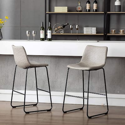 Home Beyond Set of 2 Pcs Synthetic Leather Upholstered Barstools Armless with Metal Frame