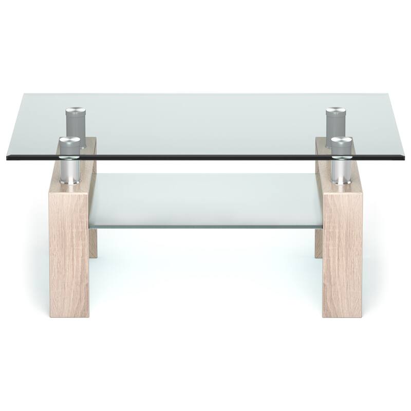 Costway Rectangle Glass Coffee Table Metal Legs End Table Livingroom