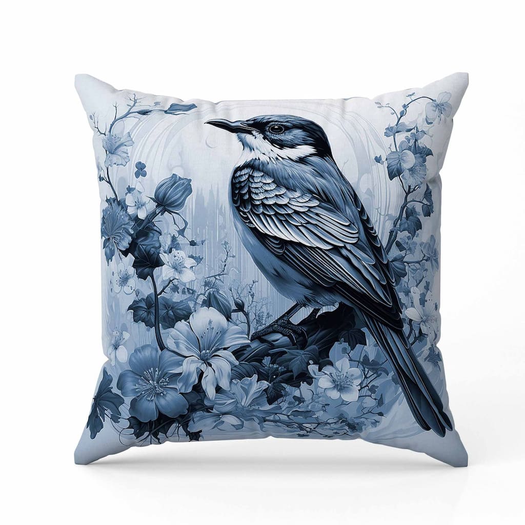 Feathered Floralscapes Faux Suede Reversible Throw Pillow Blue
