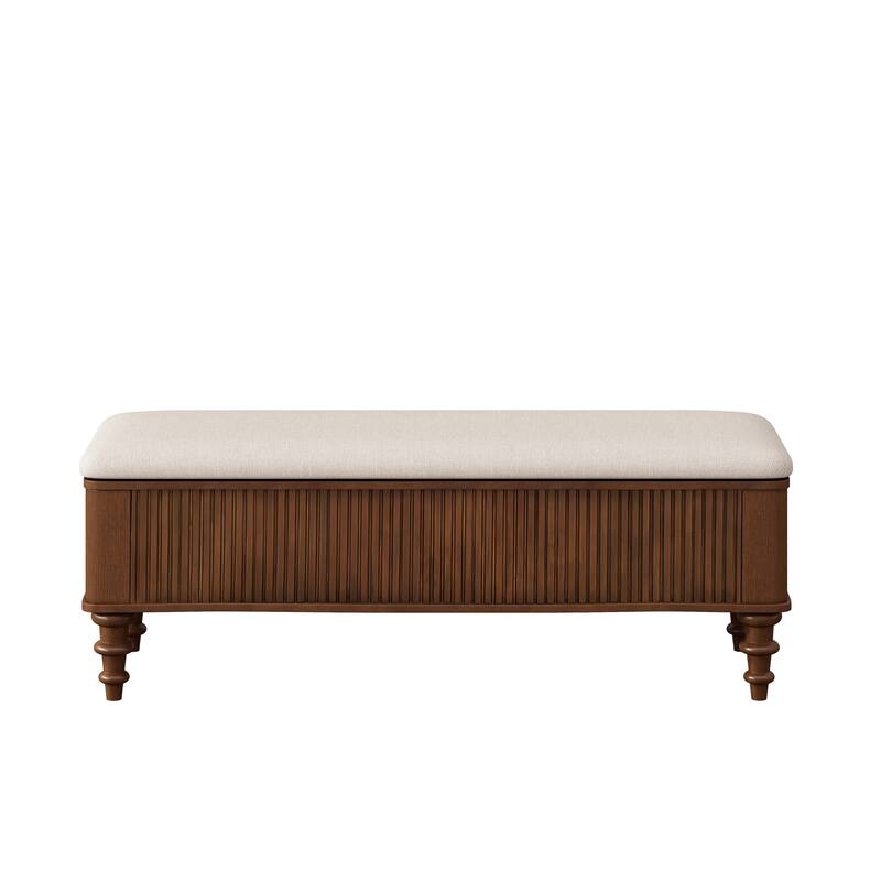 GDFStudio Vaelorian Solid Rubberwood Storage Ottoman Bench with Linen Seat