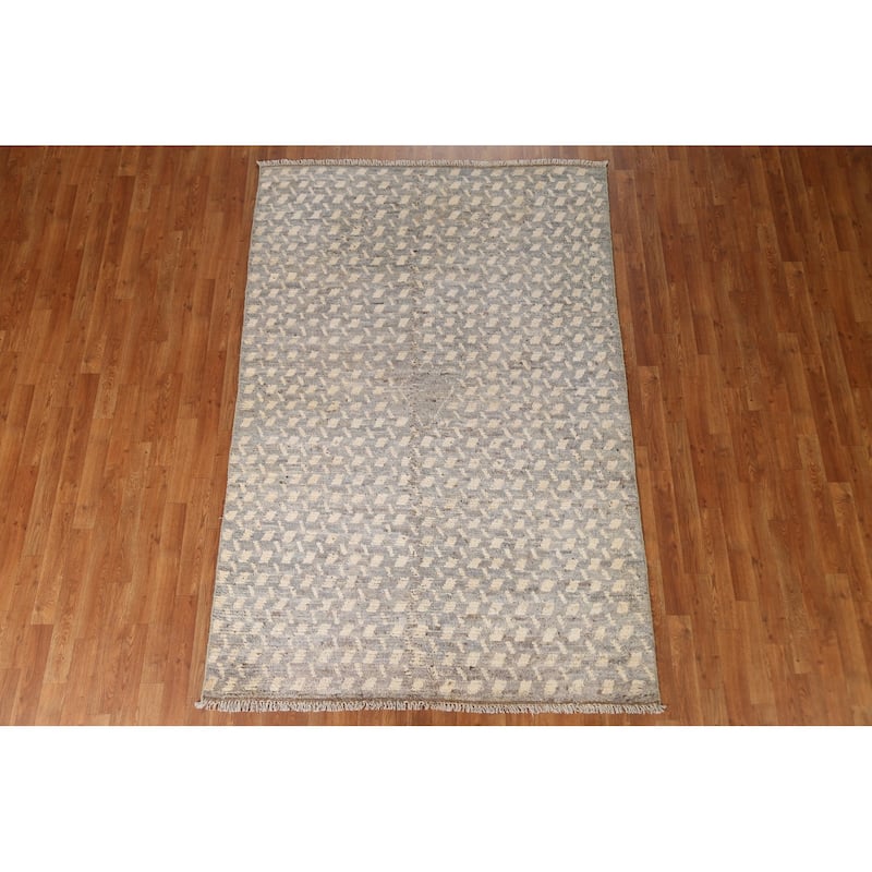 Hand Knotted Oriental 100% Wool Carpet Modern All-Over Greys & Charcoal Moroccan Area Rug - 7' 8'' X 5' 1''