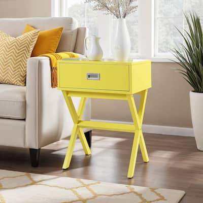 End Table with Spacious Drawer and Wide Surface, Contemporary Accent Side Table for Lamps, Controls and Decorative Accessories