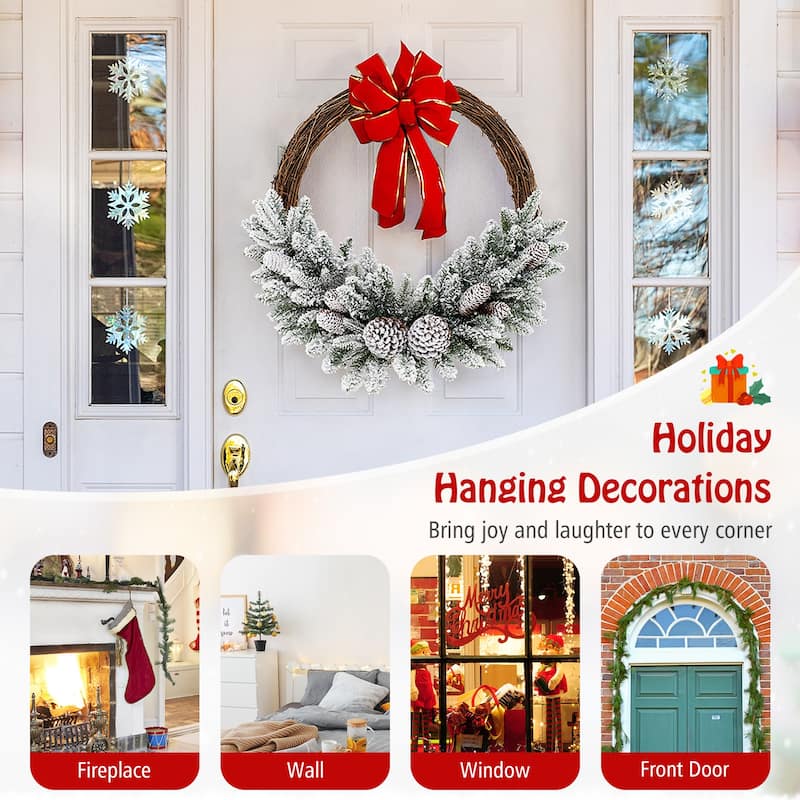 24" Pre-Lit Snow Flocked Christmas Wreath with LED Lights and Pine Cones - Dia 24"